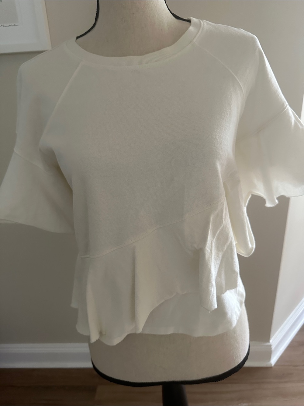 cinq a sept Cream Ruffle Peplum Short Sleeve Tee